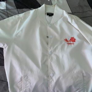 White obey button up windbreaker